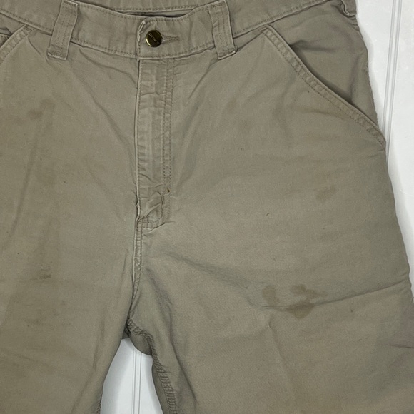 2 Carhartt Canvas Cell Phone Work Shorts Tan Size 34 - Picture 7 of 10
